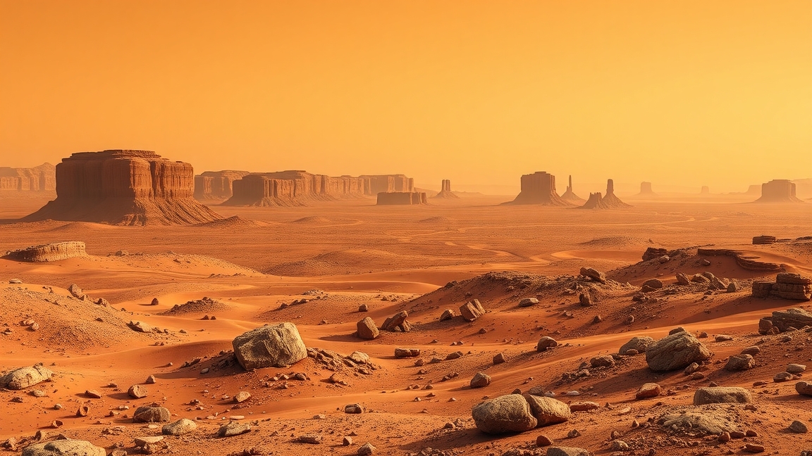 Földi táj, amely a Marson lévő sziklákra emlékeztet.