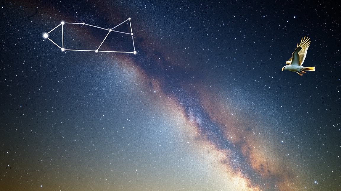 Csillagkép és madár az éjszakai égbolton