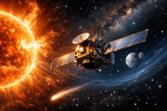 A SOHO űrszonda a Nap és bolygók között az űrben.