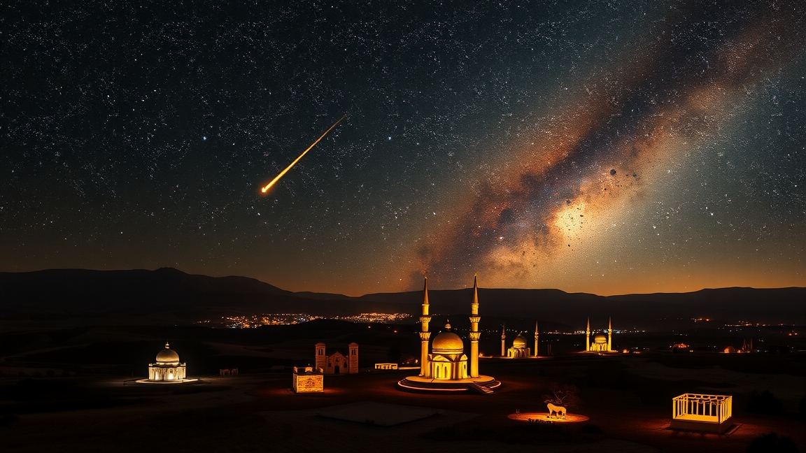 Csillaggal megvilágított táj és galaxis