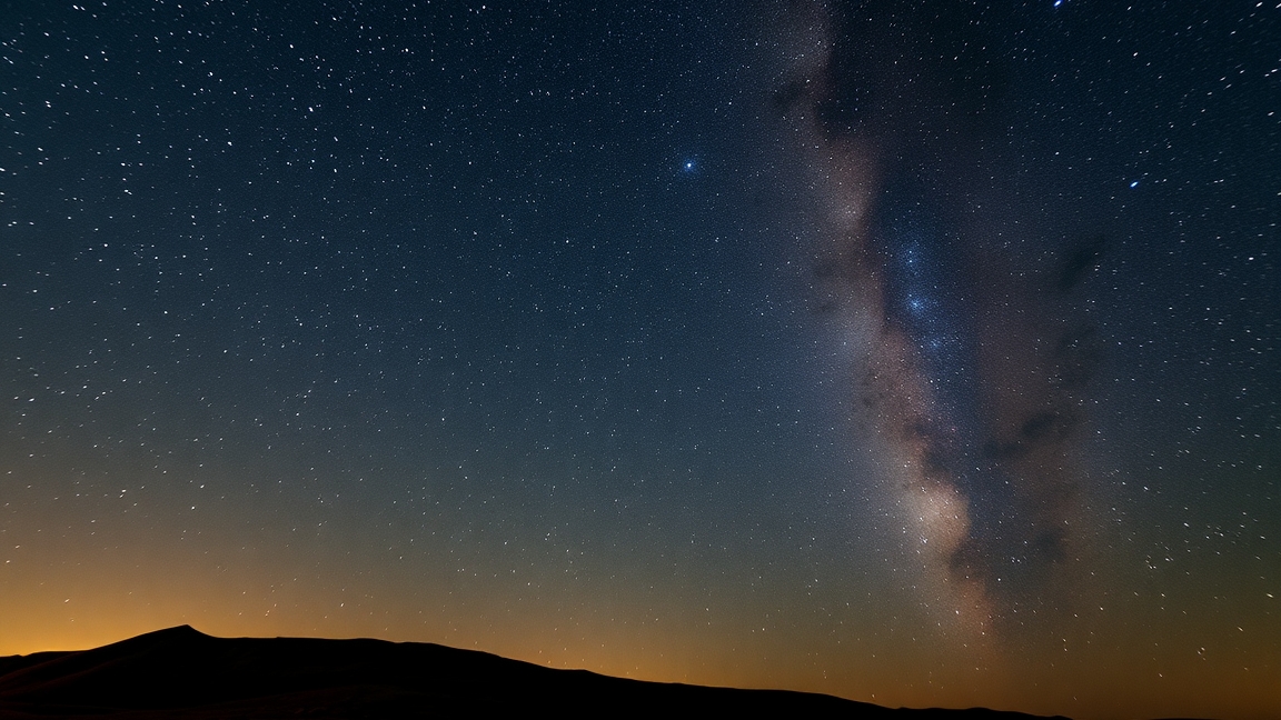 Csillagok az éjszakai égbolton, a Tejúton keresztül.