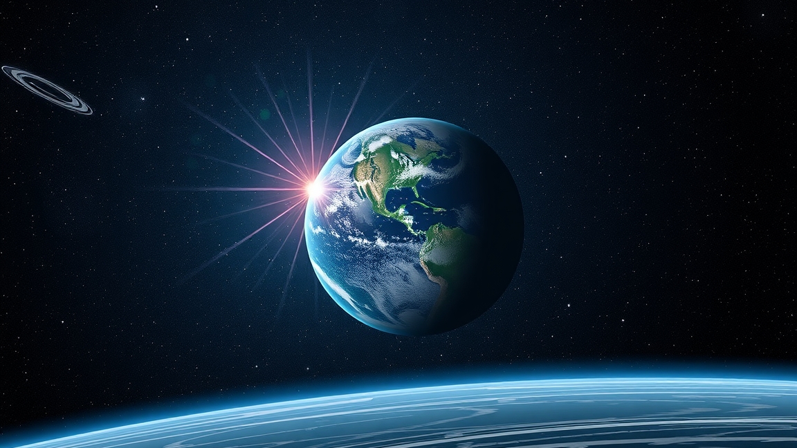 A Föld precessziója az űrből, csillagászat háttérben.