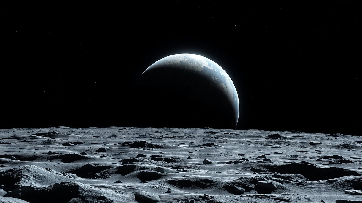 Földkelte fotó a Hold felszínéről, háttérben a Föld