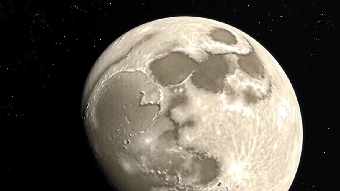 A Hold részletes képe, kráteres felszínnel és csillagokkal körülvéve.