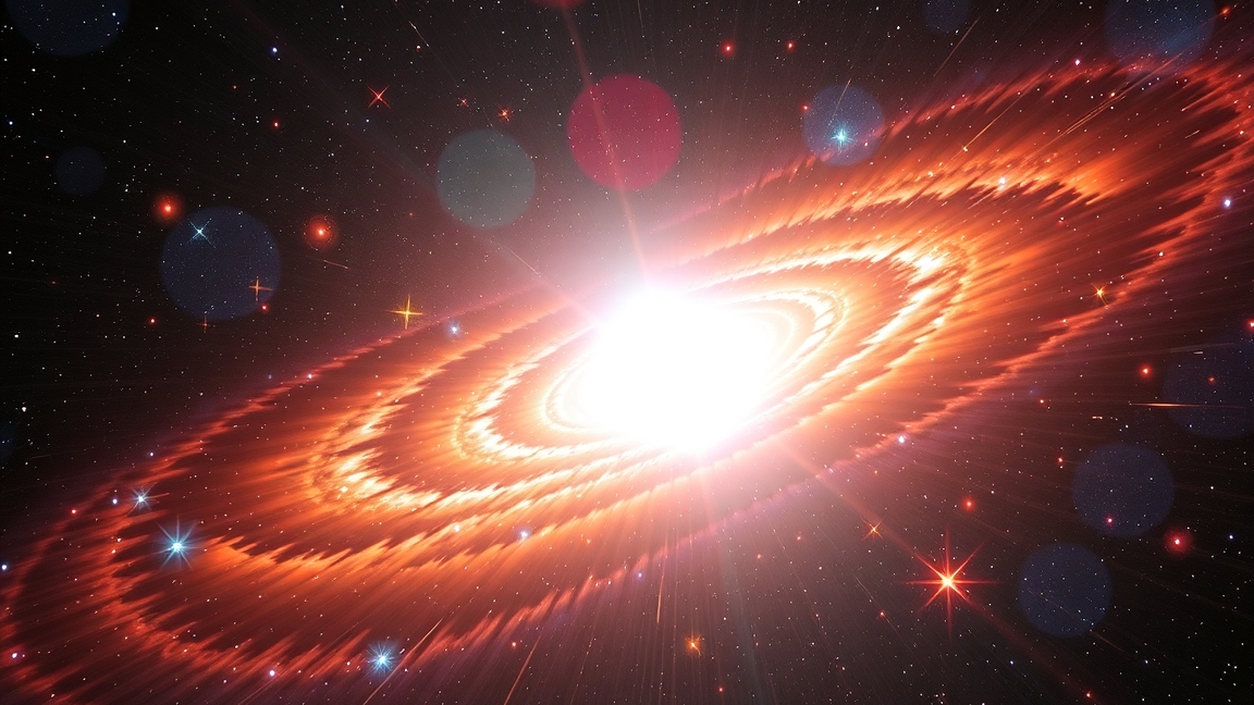 Fényes kvazár a galaxis közepén, távoli univerzumban