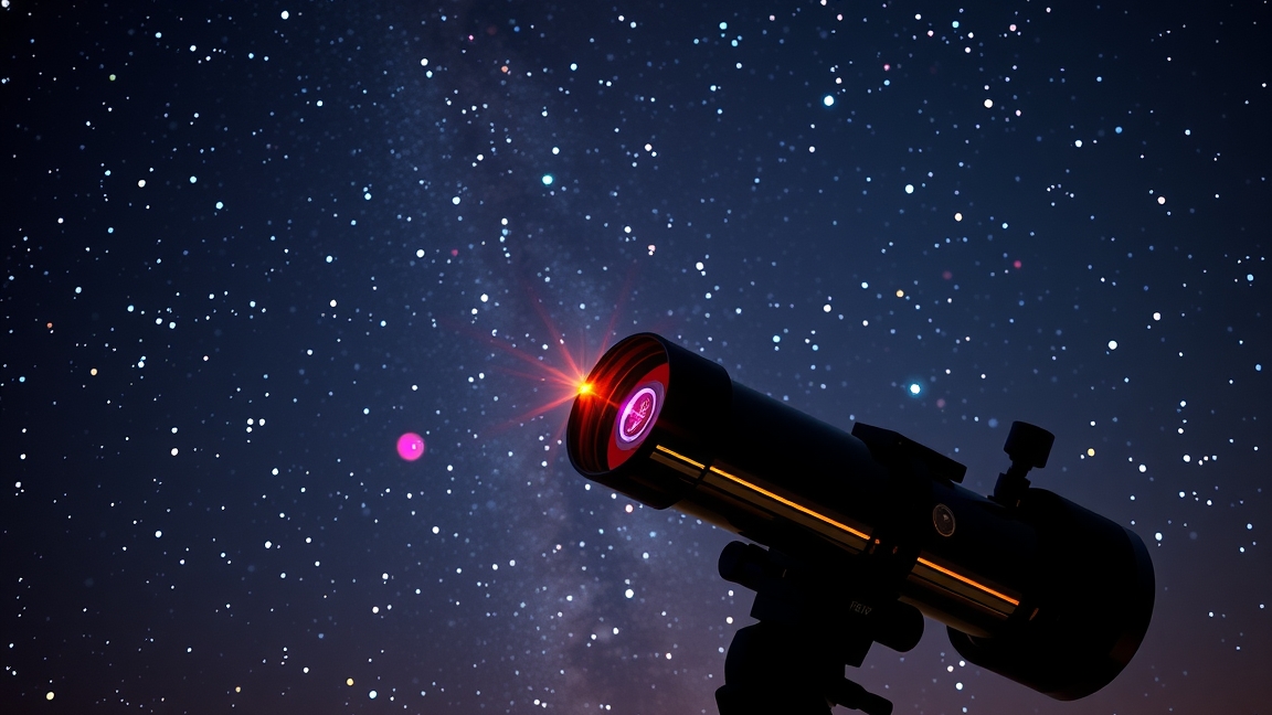 Lencsés távcső a csillagos égen, éles kép megfigyelésére