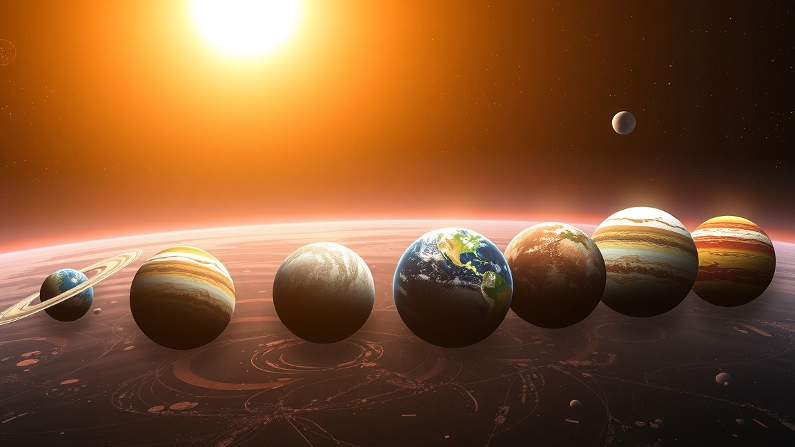 A Naprendszer nyolc bolygója a Nappal a háttérben.