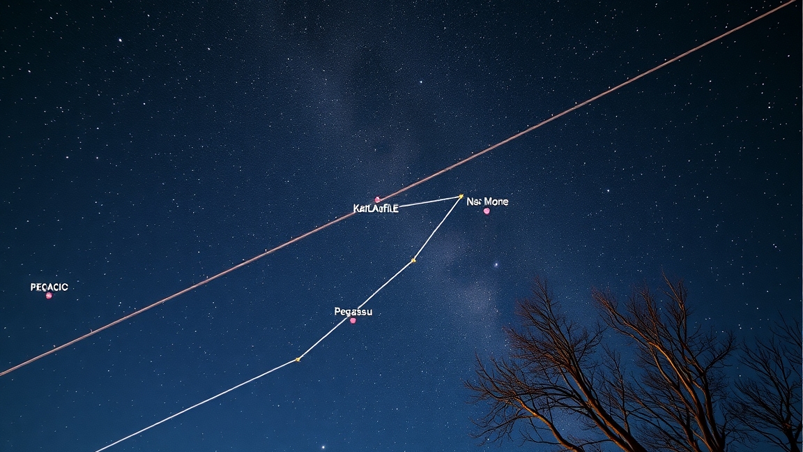 Pegazus-négyszög csillagkép és ősz csillagos égbolt