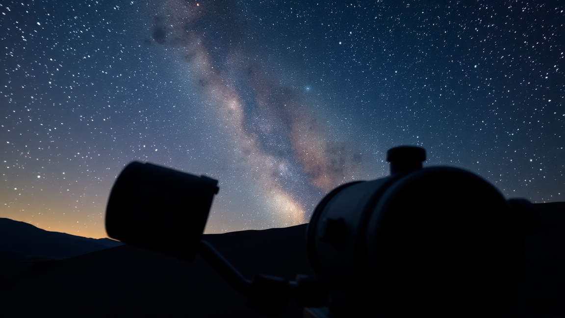 Távcső és csillagos égbolt a Szekeres csillagkép felett.