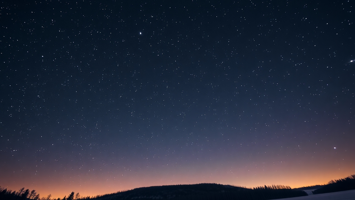 Téli égbolt csillagokkal, beleértve a Szíriuszt a Nagy Kutya csillagképben.