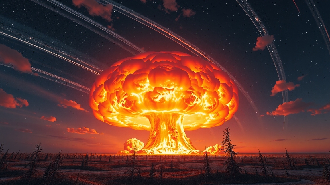 Szibéria felett robbanó nagy energiájú légrobbanás ábrázolása