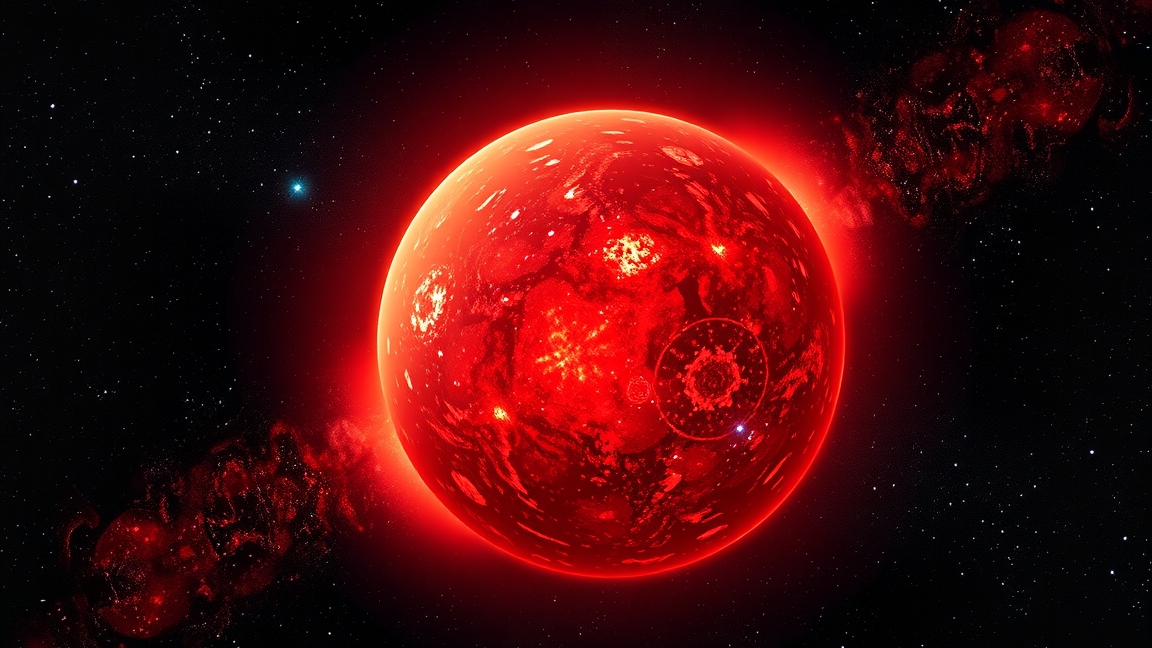 Vörös óriás csillag a galaxis sötét háttérben