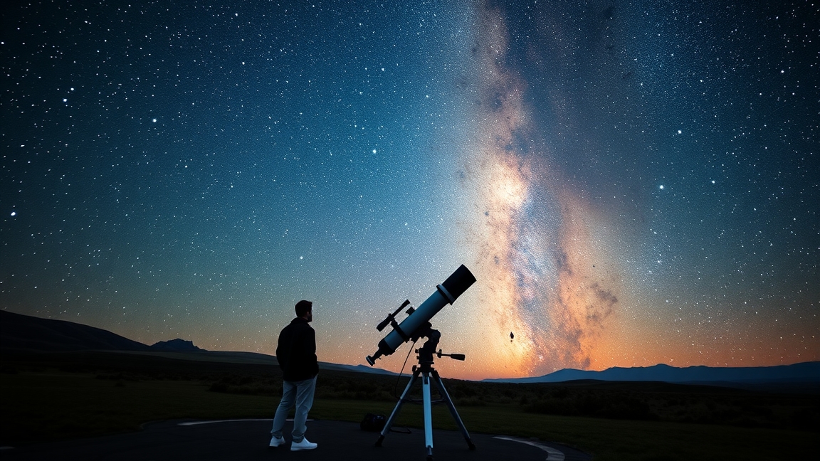 Éjszakai égbolt csillagvizsgálóval és csillagokkal