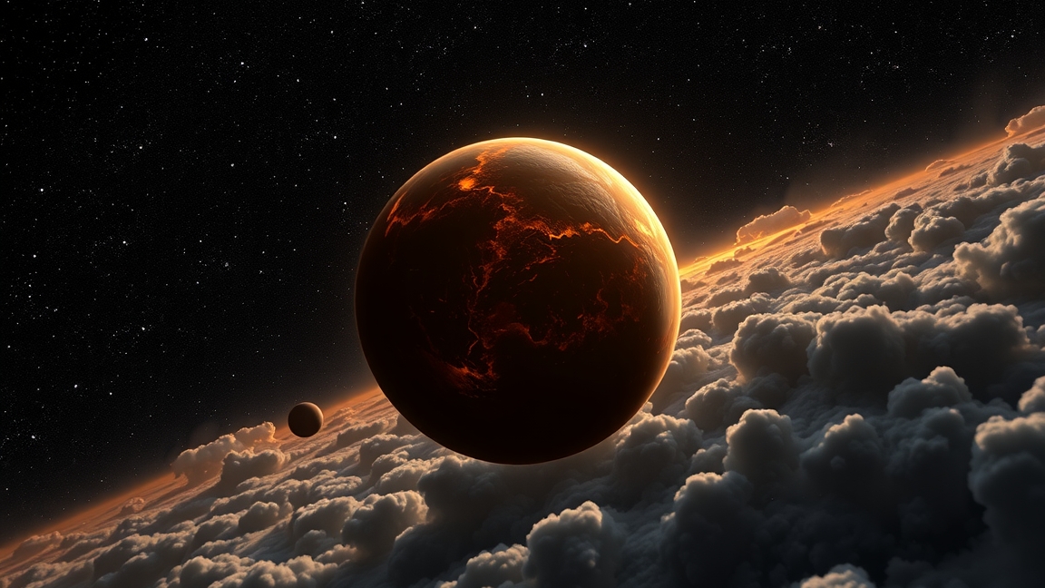 Barna törpe és bolygó egy látványos űrbeli háttérrel.