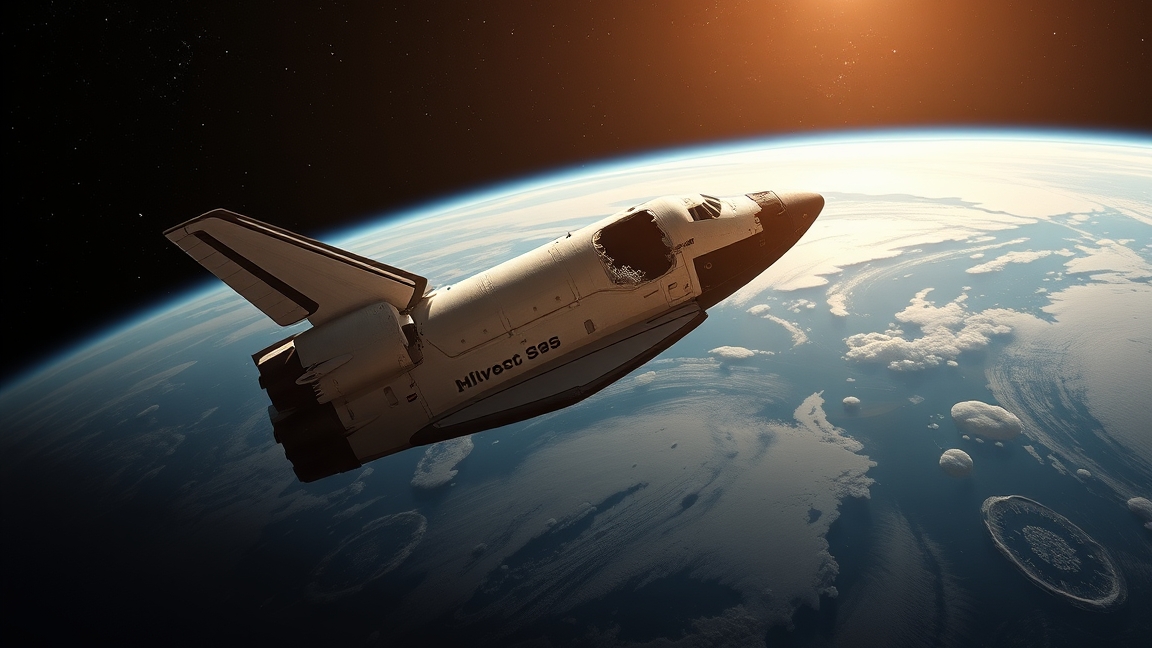 Columbia űrsikló föld körüli pályán a naplementében