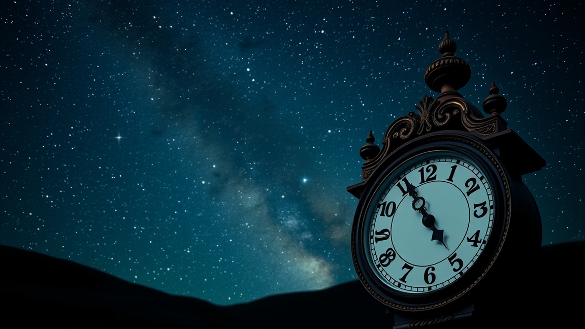 Csillagidő és középidő összehasonlítása csillagos háttér előtt.