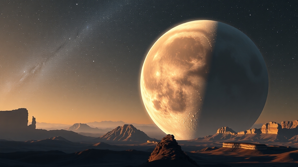 Digitális ábrázolás egy óriásbolygó holdjáról más naprendszerben