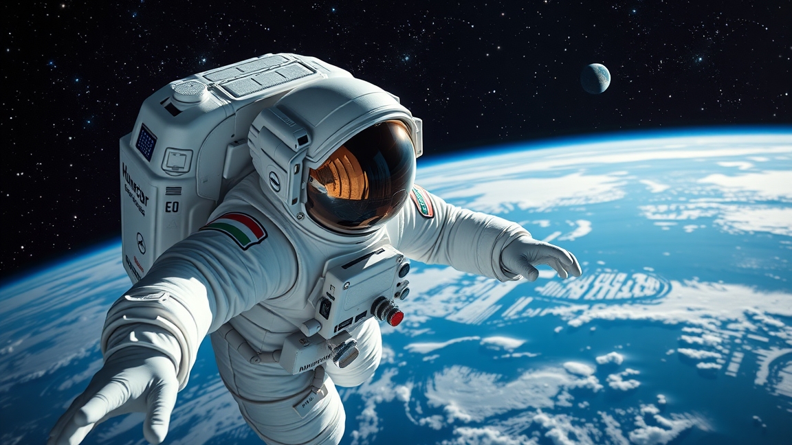 Farkas Bertalan magyar űrhajós űrben, a HUNOR program szimbóluma