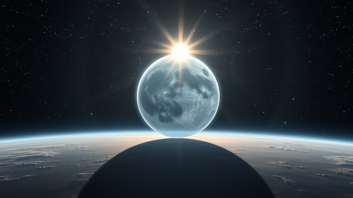 A Nap felkeltével megvilágított bolygó egy űrbeli tájban.