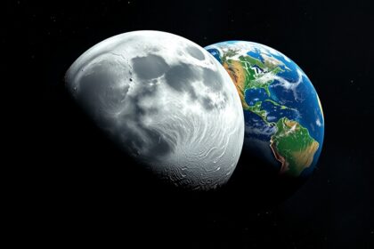 A Hold és a Föld kép a világűrből, kráterekkel.