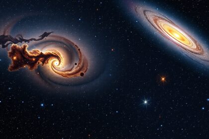 Két galaxis és csillagok az univerzumban, Hubble és James Webb képei alapján.