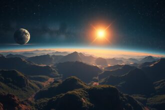 A bolygók lakhatósági zónáját ábrázoló táj kép.