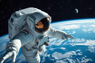 Farkas Bertalan magyar űrhajós űrben, a HUNOR program szimbóluma