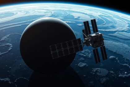 Kínai űrállomás és a Hold sötét oldala az űrben