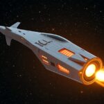 Nukleáris hajtóművekkel működő űrhajó az űrben.