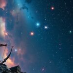 Orion, a vadász mitológiai ábrázolása a csillagos ég alatt