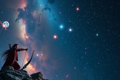 Orion, a vadász mitológiai ábrázolása a csillagos ég alatt