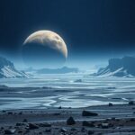 Merkúr bolygó éjszakai tája a Hold mellett, kietlen környezetben