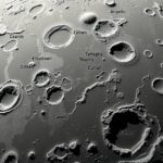 A Merkúr krátereinek részletes képe, híres írók neveivel.