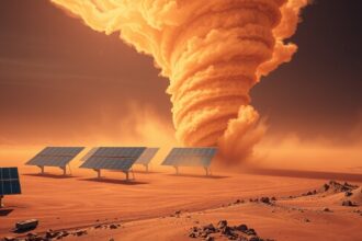 Porördög az Mars felszínén napelemek között