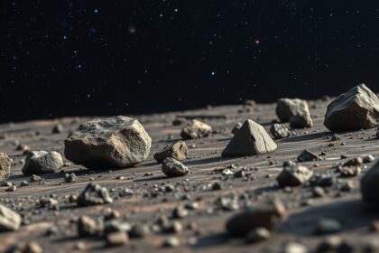 Marsi meteoritok a vörös bolygó felszínén, csillagos háttérrel.