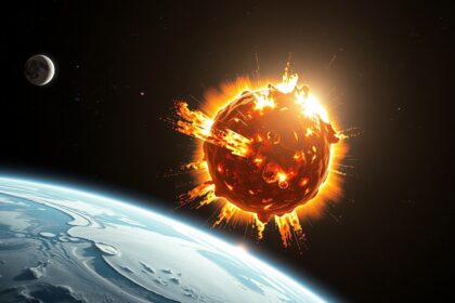 Kozmik ütközés, amely a Jupiterbe csapódó üstököst ábrázolja