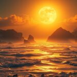 Napfelkelte a Vénusz hasonló környezetben, víz és sziklák között.