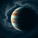 Jupiter bolygó űrlátvány a gyűrűivel és felhőivel.