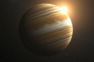 Jupiter bolygó a Naprendszerben, háttérben csillagokkal.