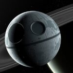 A Mimas hold, a Halálcsillaghoz hasonló jellegzetes formával.