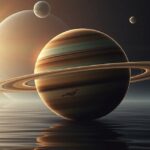 A Szaturnusz bolygó látványa, gyűrűivel és más bolygókkal a háttérben.