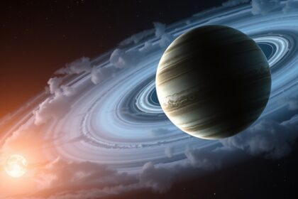 Uránusz és Neptunusz bolygók űrbeli ábrázolása gyűrűkkel