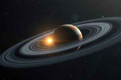 Bolygó és gyűrűk a napfényben az űrben