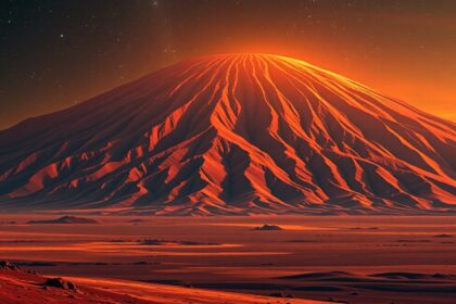 Az Olympus Mons, a Naprendszer legnagyobb vulkánja a Marson.