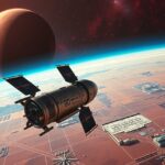 Űrhajó a Marson, bolygókkal a háttérben