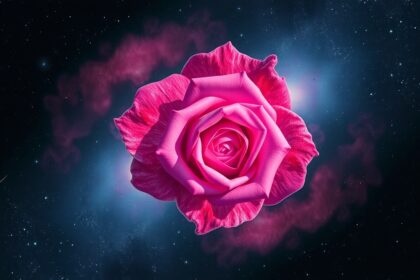 Kozmikus rózsa a Rozetta-köd szívében, galaxis hátterével.