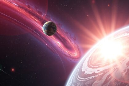 Fantasztikus űrscenárió, égitestek és csillagok látványa.