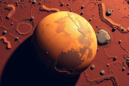 Vörös Mars bolygó látképe vas-oxidokkal borítva