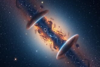 Egy galaxy látványos képe a légkör remegésének korrigálásáról.