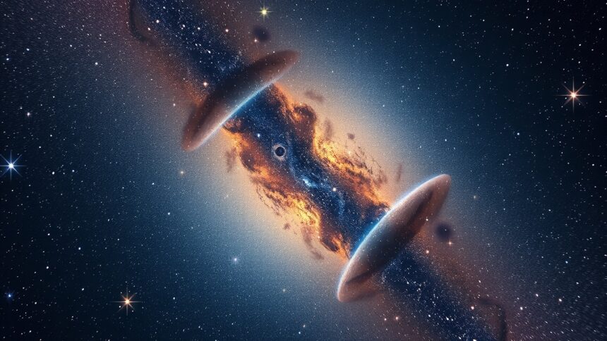 Egy galaxy látványos képe a légkör remegésének korrigálásáról.